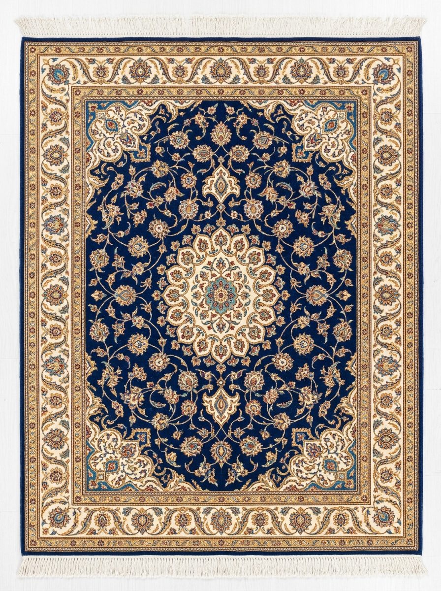 فرش کاشان طرح ترنج شاه‌عباسی ۶ متری رنگ آبی